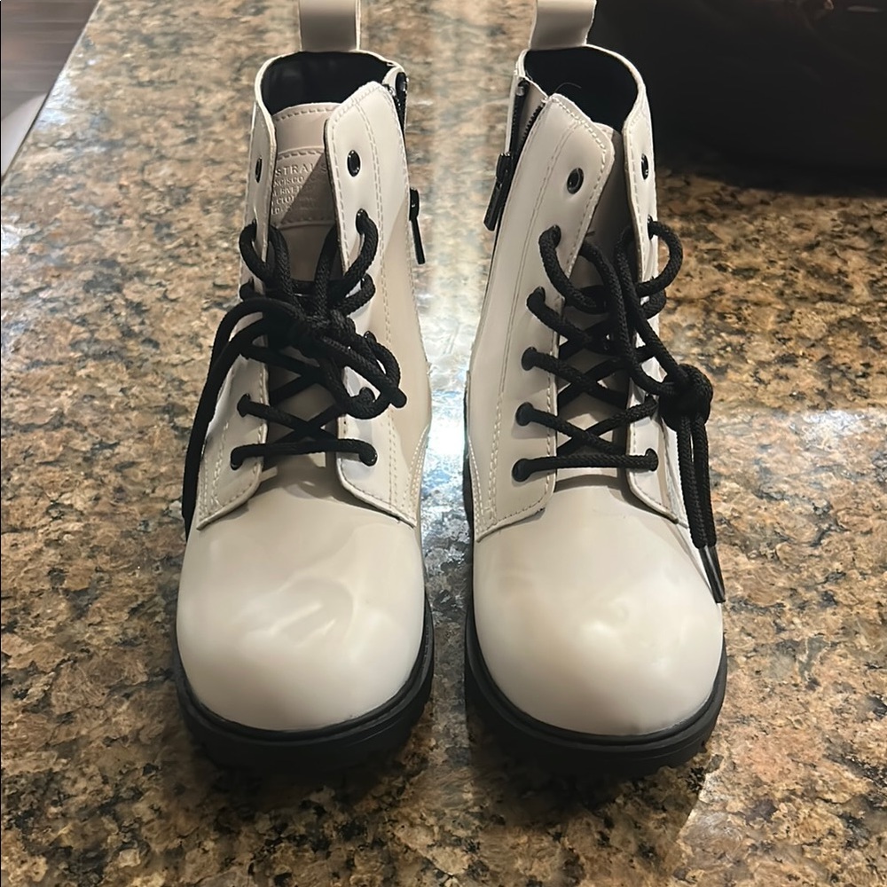 White Lace-Up Boots